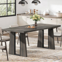 Elmon Rectangle Dining Table, Kitchen Table with Wooden Base by Millwood Pines
