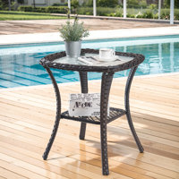 Abbey Stylish Outdoor Wicker Side Table With Glass Top by Lark Manor