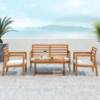 4 Pcs Patio Furniture Set With Acacia Wood Frame Cushions And Coffee Table by Winston Porter