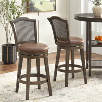 30" Tillman Solid Wood and Cane Swivel Barstool (set of 2) by Red Barrel Studio
