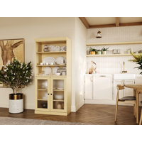 100% Solid Wood 32" Pantry Cabinet with Frosted Glass Doors and Adjustable Shelves by Latitude Run