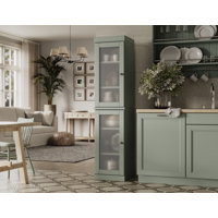 Jaylena 100% Solid Wood 16.5" Pantry Cabinet with Frosted Glass Doors and Adjustable Shelves by Latitude Run