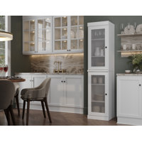 Jaylena 100% Solid Wood 16.5" Pantry Cabinet with Frosted Glass Doors and Adjustable Shelves by Latitude Run