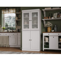 100% Solid Wood 32" Pantry Cabinet with Frosted Glass, Solid Doors, 2-Drawers and Adjustable Shelves by Latitude Run