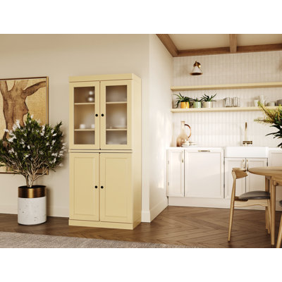 100% Solid Wood 32" Pantry Cabinet with Solid, Frosted Glass Doors and Adjustable Shelves by Latitude Run