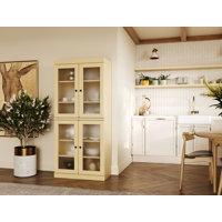 100% Solid Wood 32" Pantry Cabinet with Frosted Glass Doors and Adjustable Shelves by Latitude Run