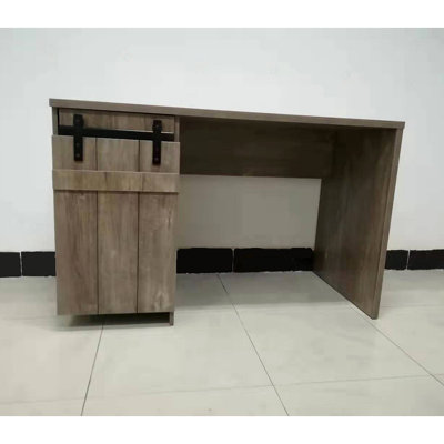 Office Desk Distressed Wood One Cabinet Three Shelves Faux Barn Door On Metal Euro Hinges Modesty Panel