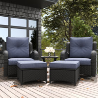 LayinSun 5 Piece Outdoor Wicker Swivel Chair With Ottoman by LayinSun