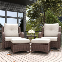 LayinSun 5 Piece Outdoor Wicker Swivel Chair With Ottoman by LayinSun