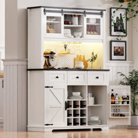 71" Farmhosue Pantry Bar Cabinet With Internal Storage Rack,Kitchen Cabinet With Hutch,Sliding Door by Gracie Oaks
