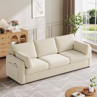 79" Striped Corduroy Upholstered 3 Seater Sofa With Armrest Pockets by Ebern Designs