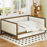 Modern Upholstered Daybed with Trundle and Nailhead Decoration