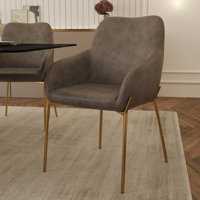 Kobinski Upholstered Dining Chair In Velvet/Leather/Boucle With Gold Chrome Iron by Mercer41