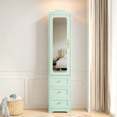 Yerai Armoires Wardrobe Closet & Wardrobe Cabinet with 3 Drawers and Mirror & Storage Cabinet With Hanging Rod & Sensor Light by Winston Porter