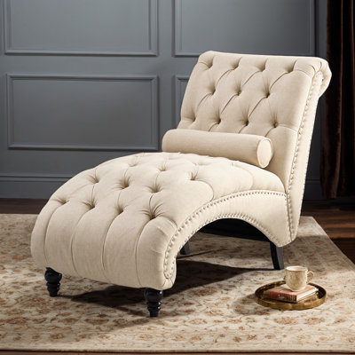 Charlton HomeChaise Lounge Chair Indoor, Velvet Button-tufted Armless Upholstered Tlited Backrest Chaise Lounge With High-density Sponge Seat Cushio by Charlton Home