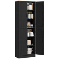 67" Kitchen Pantry Storage Cabinet w/ Shelves, Distressed Black by Lark Manor