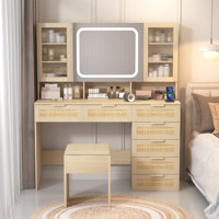 Large Makeup Vanity Set with Lights, USB & Power Outlet and 7 Drawers by Ivy Bronx