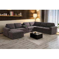 136" Wide 8-Piece Flannel Configurable Living Room Sectional With Ottoman by Lark Manor