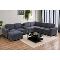 136" Wide 8-Piece Flannel Configurable Living Room Sectional With Ottoman by Lark Manor