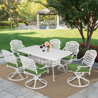 7-Piece Outdoor Patio Dining Set, All-Weather Cast Aluminum Patio Conversation Set With 6 Cushioned Swivel Rocker Chairs For Backyard by Corrigan Studio