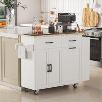 Rolling Kitchen Island with Storage Cabinet, Kitchen Island with Drop Leaf, Tilt Out Trash Cabinet by Gracie Oaks