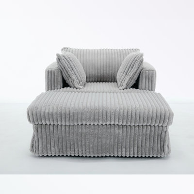 Oversized Corduroy Chaise Longue with Ottoman and Deep Seat by Latitude Run