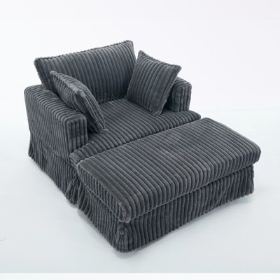 Oversized Corduroy Chaise Longue with Ottoman and Deep Seat by Latitude Run