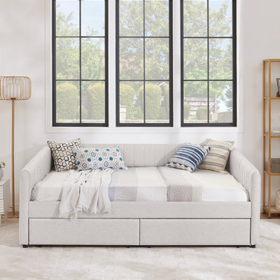 Upholstered Daybed Sofa Bed with Two Drawers