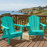 Outdoor Adirondack Chair Set Weather-Resistant HDPE Foldable Patio Chair Fire Pit Chair with Cup Holder by Beachcrest Home