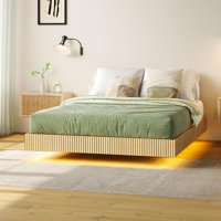Queen Floating Bed With Led Lights, Fluted Bed Floating