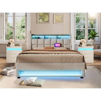 3-Piece Bedroom Set ,Upholstered Platform Bed With A Hydraulic Storage System , LED ,USB Charging And 2 LED Nightstand by Wrought Studio