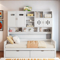 All-in-one Wooden Daybed With 2 Drawers, Cabinets And Shelves by Red Barrel Studio