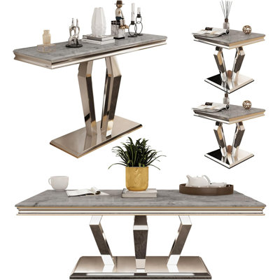4 Piece Black And Gold Living Room Table Set Of 4 by Everly Quinn