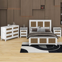 4-Pieces Bedroom Sets, Farmhouse Platform Bed With Wooden Strip Decoration, Storage Nightstand And Dresser With Metal Handle by Latitude Run
