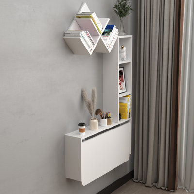 Floating Desk,wall Mounted Desk White by Ebern Designs