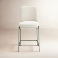 Dion Upholstered Bar Stool In Natural Light Linen And Brushed Nickel Metal