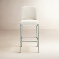 Dion Upholstered Bar Stool In Natural Light Linen And Brushed Nickel Metal by Joss & Main