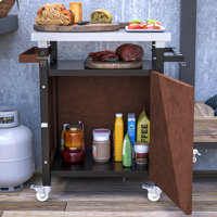 Bar Cart Portable Outdoor Table Made of Durable Wood-look Resin And Stainless Steel Countertop Ideal For Kitchen Prep and Grilling by 17 Stories