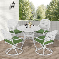5-piece Outdoor Patio Dining Set, All-weather Cast Aluminum Conversation Set, Patio Furniture Set For Backyard, Include 4 Swivel Rocker C by Wildon Home