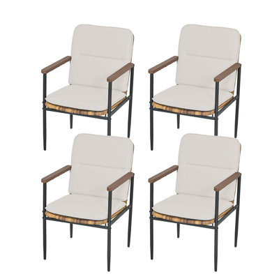 Ocanas 4-Piece Aluminum Wicker Patio Dining Chairs With Light Gray Cushions by Hokku Designs