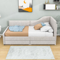 Garwood Twin Size L-Shaped Corduroy Upholstered Daybed with 2 Drawers by Latitude Run