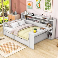 Crompton Multifunctional Wooden Daybed With Shelves, Drawers, and Study Desk by Latitude Run