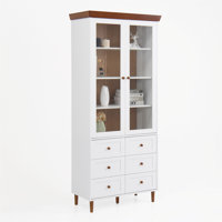 White MDF Display Storage Cabinet,Tall Kitchen Pantry Cabinets With Glass Doors And Adjustable Shelves,Freestanding Storage Cupboard For Kitchen, Livi