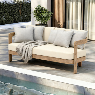 Assembly Free Sofa,,Outdoor Aluminum Sofa 3 Person Outdoor Seating Sofa, Wood Grain Veneer Sofa Set for Patio by FHVIT