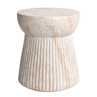 Fluted Travertine Stone Finish Italian Design MgO Side Accent Table by Ivy Bronx