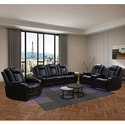 3-Piece Vegan Leather Power Reclining Living Room Sofa Set