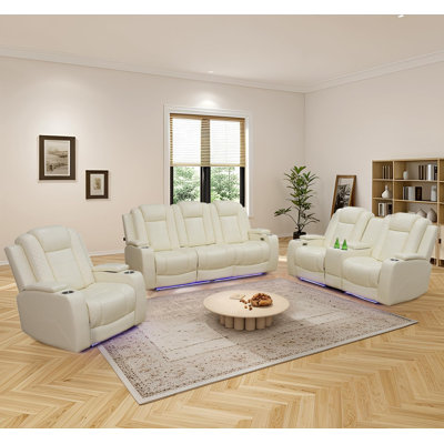 3-Piece Vegan Leather Power Reclining Living Room Sofa Set