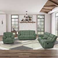 3-Piece Corduroy Manual Reclining Living Room Sofa Set by Hokku Designs