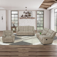3-Piece Corduroy Manual Reclining Living Room Sofa Set by Hokku Designs