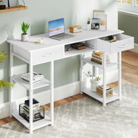 48 Inch Home Office Computer Desk with Fabric Storage Drawer and Shelves by Ebern Designs